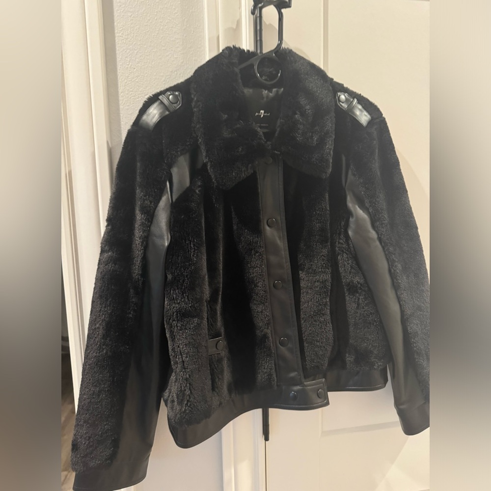 7 seven, fur/leather button front bomber jacket, XL